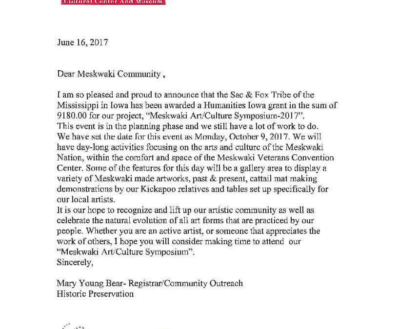 Grant Awarded For Meskwaki Art & Culture Symposium