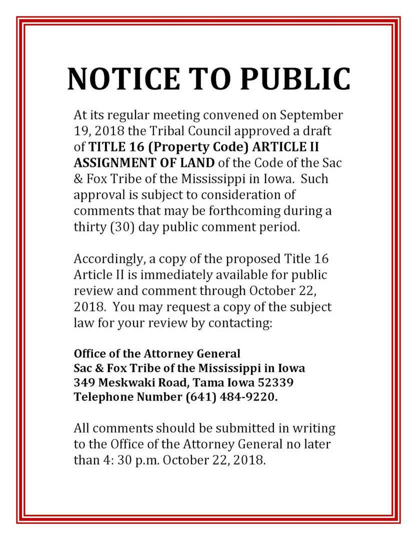 Title 16 Article II: Thirty Day Public Comment Period