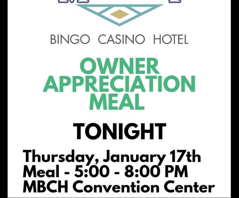 Reminder: MBCH Owner Appreciation Meal Tonight