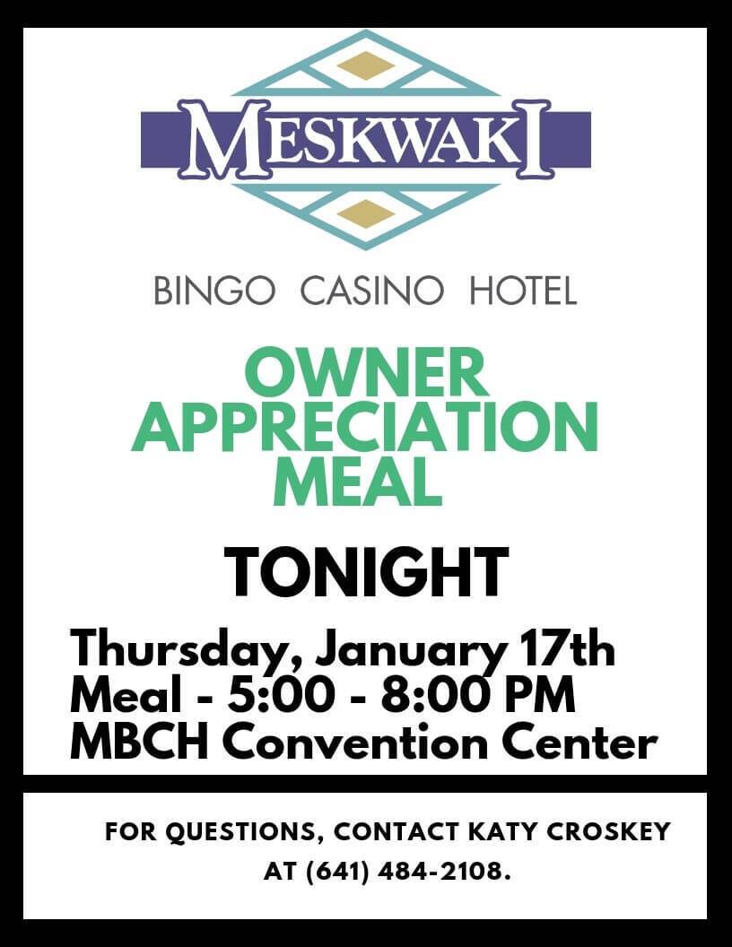 Reminder: MBCH Owner Appreciation Meal Tonight