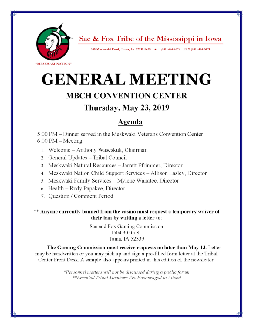 Tribal Council General Meeting Updated Agenda