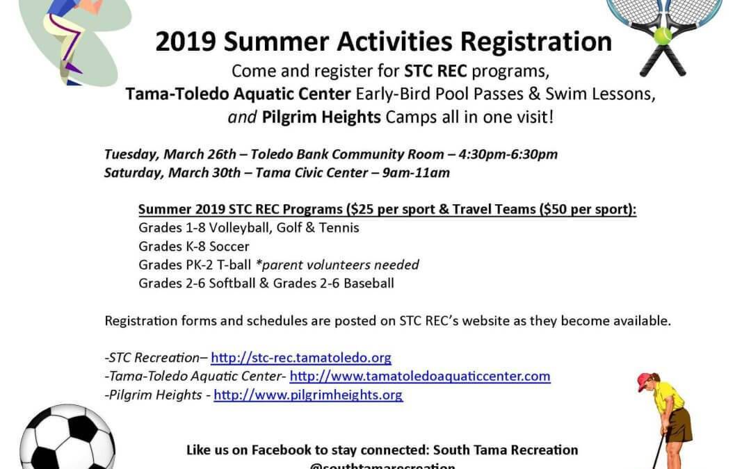 2019 Summer Activities Registration 03/26 & 03/30