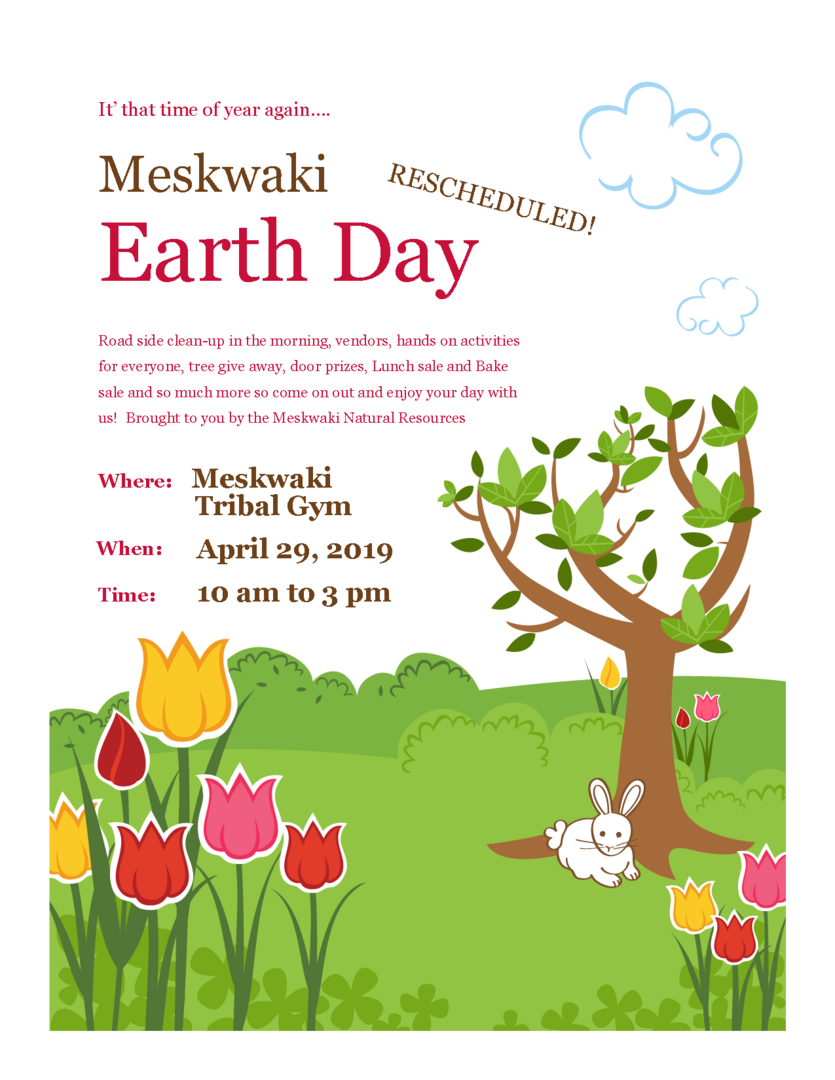 Reminder: Meskwaki Earth Day & Roadside Clean Up on Monday!