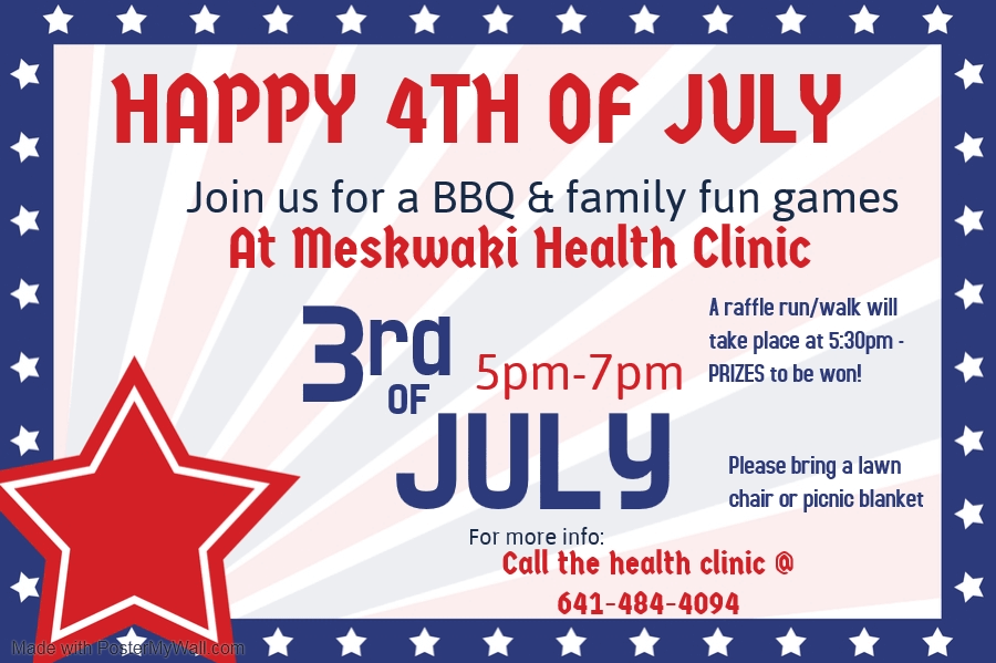 Meskwaki Health Clinic BBQ on July 3rd