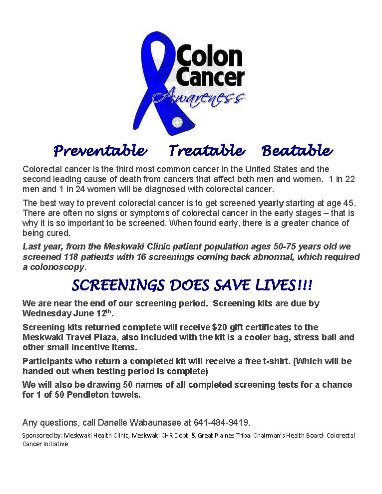 Colon Cancer Screening Kits Due 06/12/19