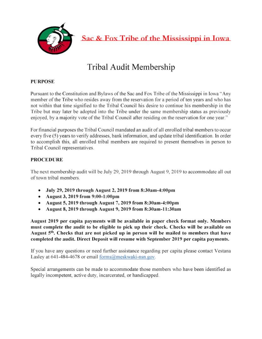 Updated Tribal Audit Notice