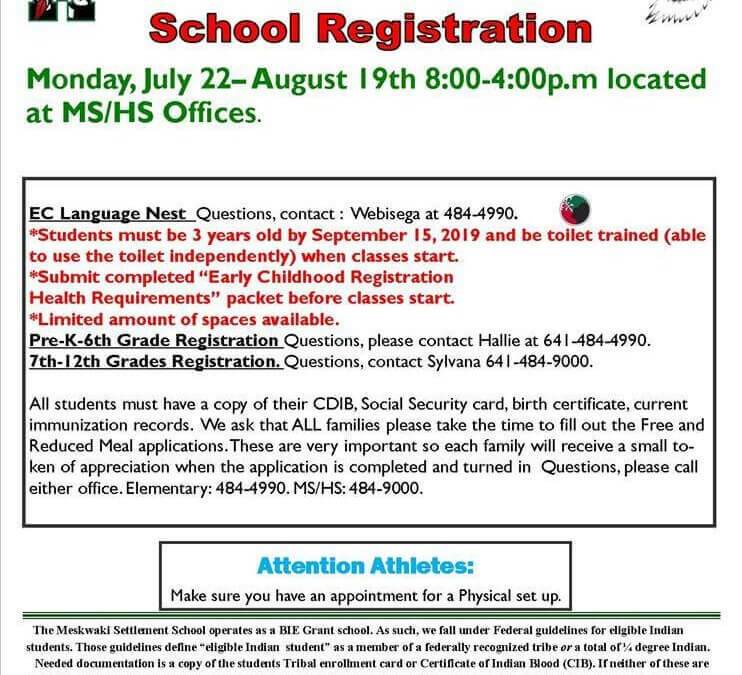 Meskwaki Settlement School 2019-2020 School Registration
