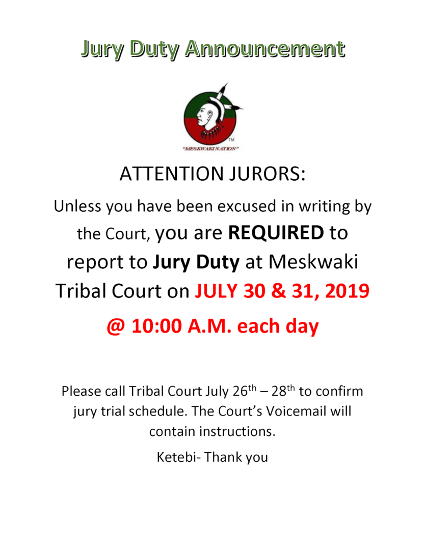 Meskwaki Tribal Court Jury Duty