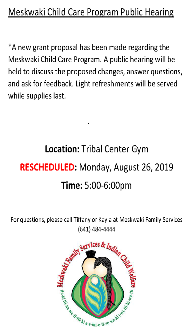 Tonight: Meskwaki Child Care Program Public Hearing