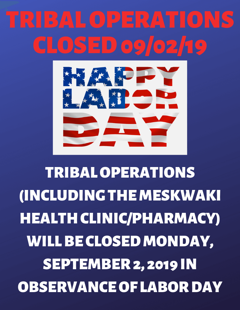 Tribal Operations Closed Monday, September 2