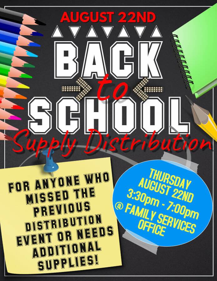 School Supply Distribution Thursday 08/22