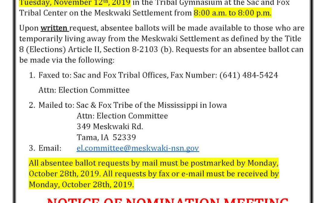 Order for Special Election & Notice of Nomination Meeting