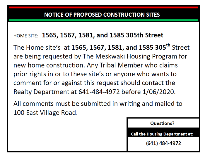 Housing 30-Day Comment Period Notice