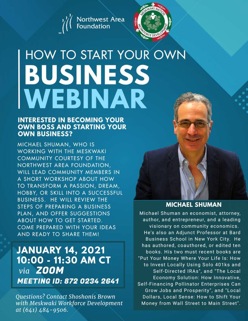 Poster for a webinar on how to start your own business