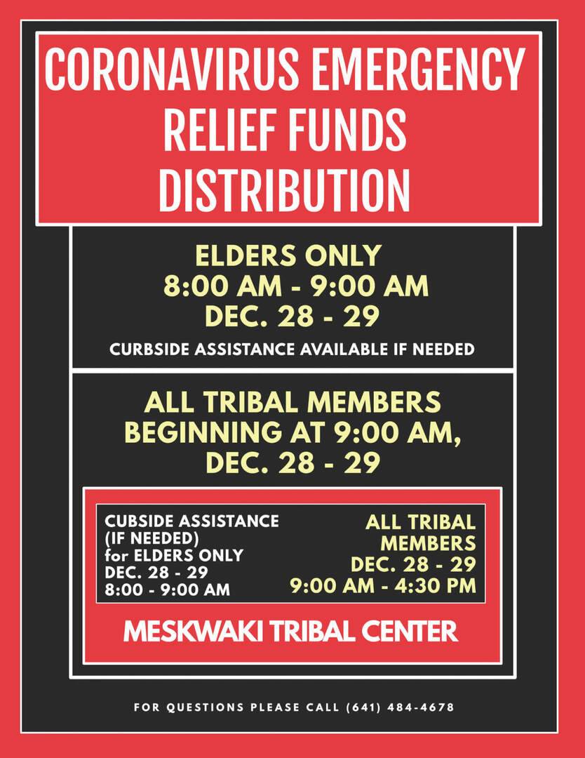 Flyer notifying people of Coronavirus Emergency Relief Funds Distribution times