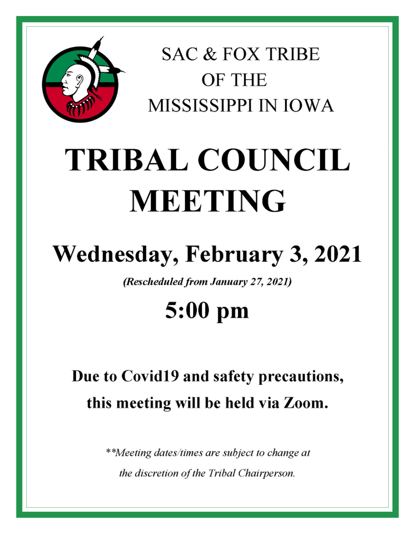 Notification of the February 3, 2021 Tribal Council Meeting