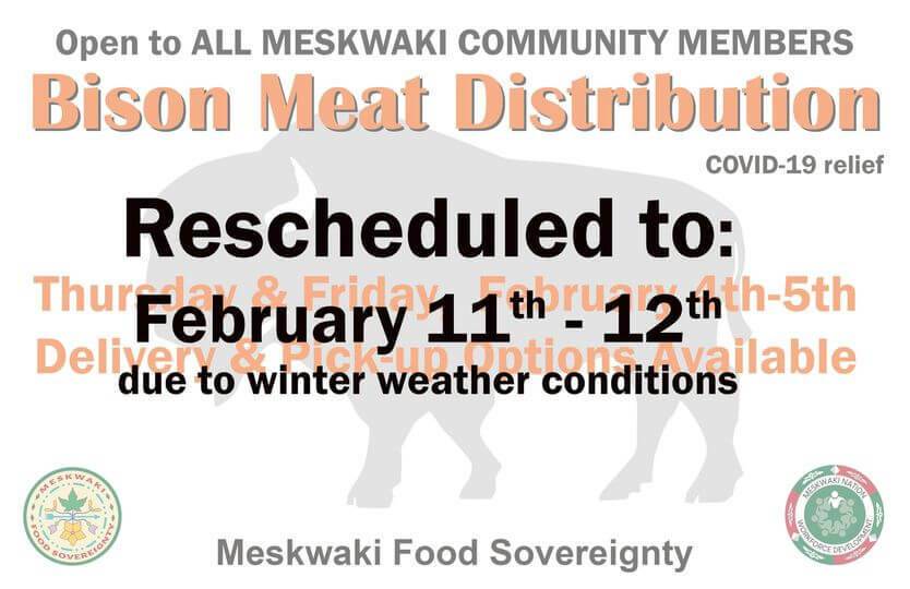Notification of the bison meat distribution being rescheduled to February 11th-12th