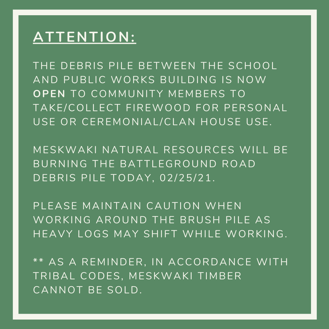 Notification of debris pile being available to the public for firewood