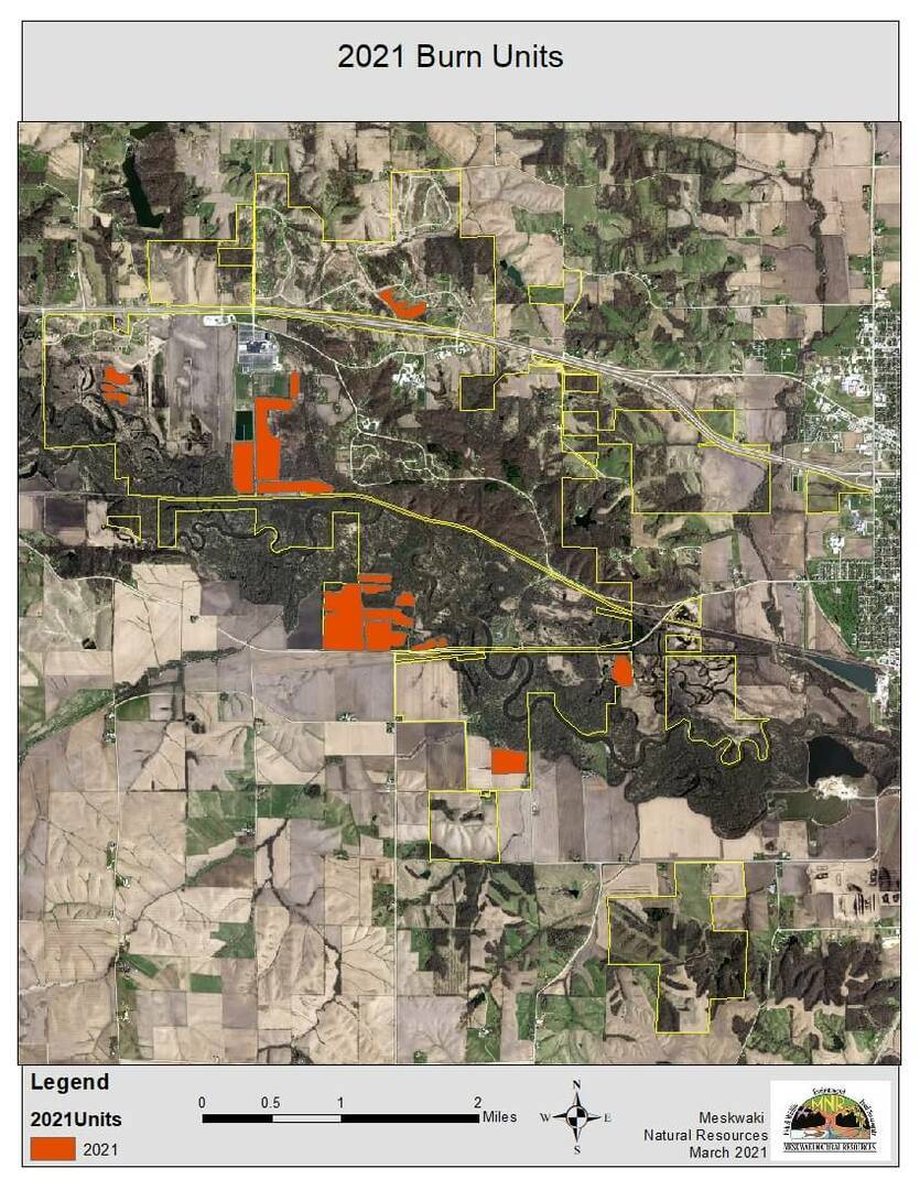 Map depicting locations of the 2021 burn units