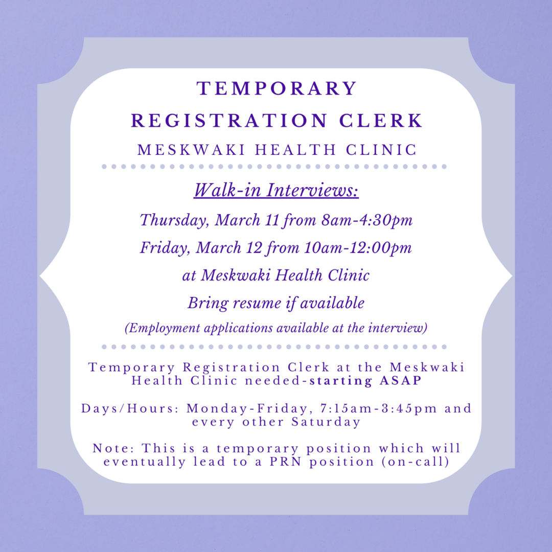 Walk-In Interviews for Temp. Registration Clerk 03/11 and 03/12