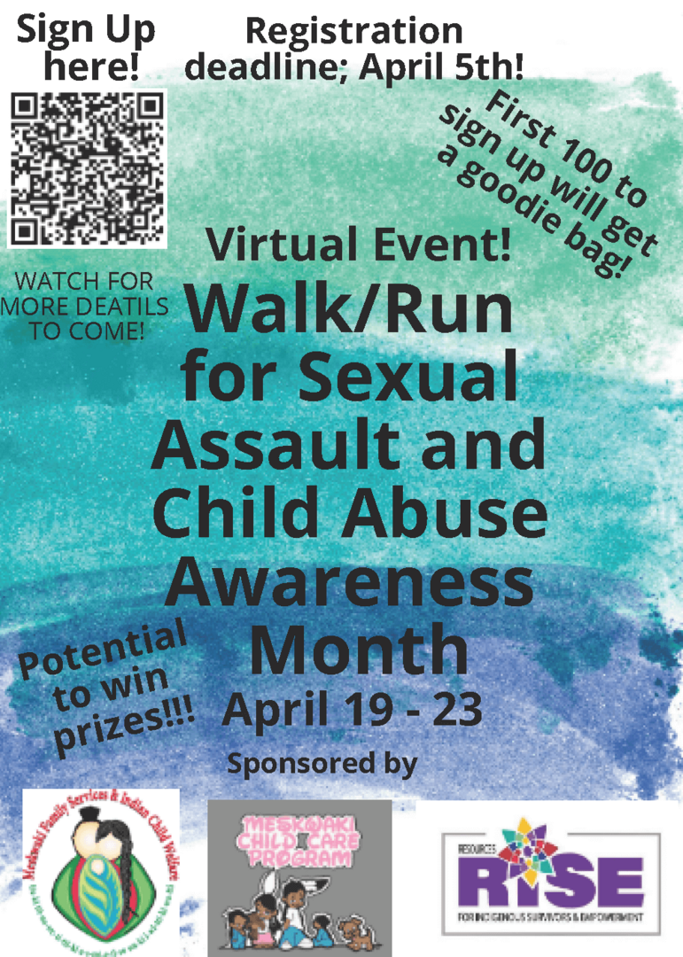 Flyer for a virtual walk/run for Sexual Assault and Child Abuse Awareness Month