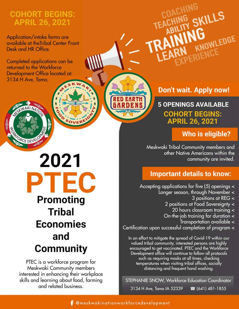 Flyer for the application opening for the 2021 Promoting Tribal Economies and Community program