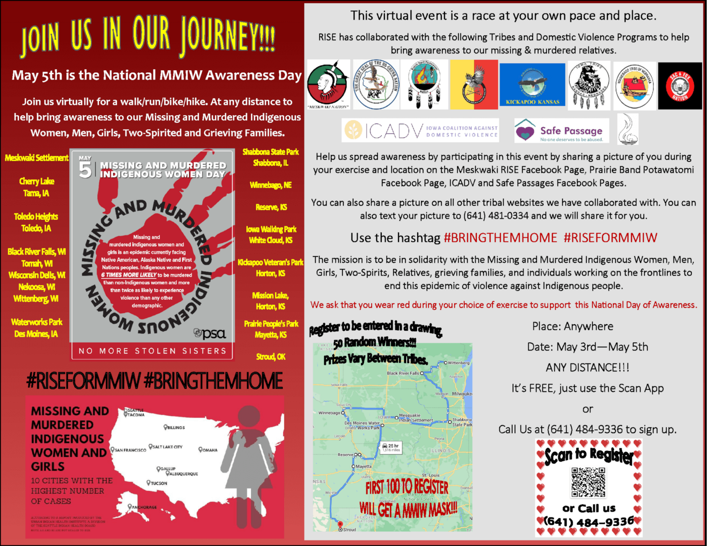 Flyer for the virtual walk/run/bike/hike for Missing and Murdered Indigenous Women Awareness Day