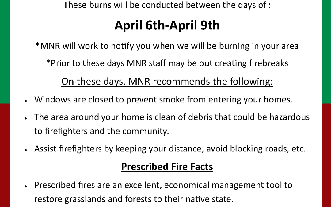 Prescribed Fire Notice: April 6-9