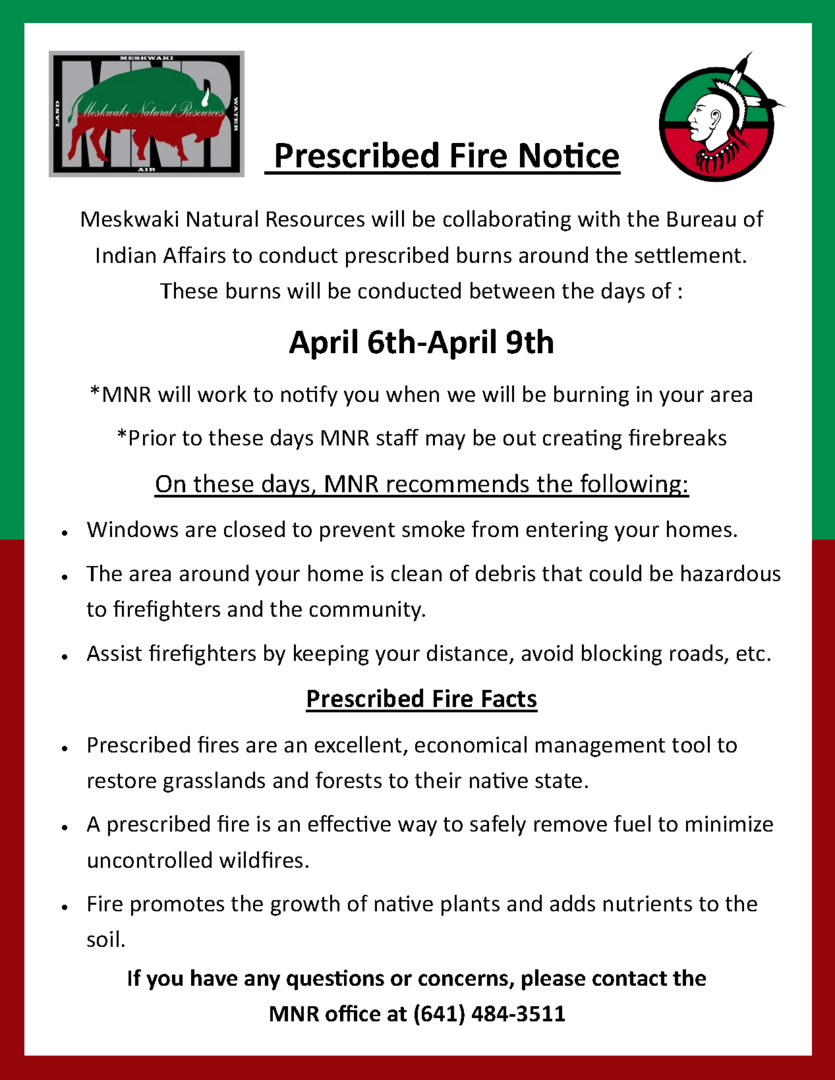 Prescribed Fire Notice for April 6th-April 9th