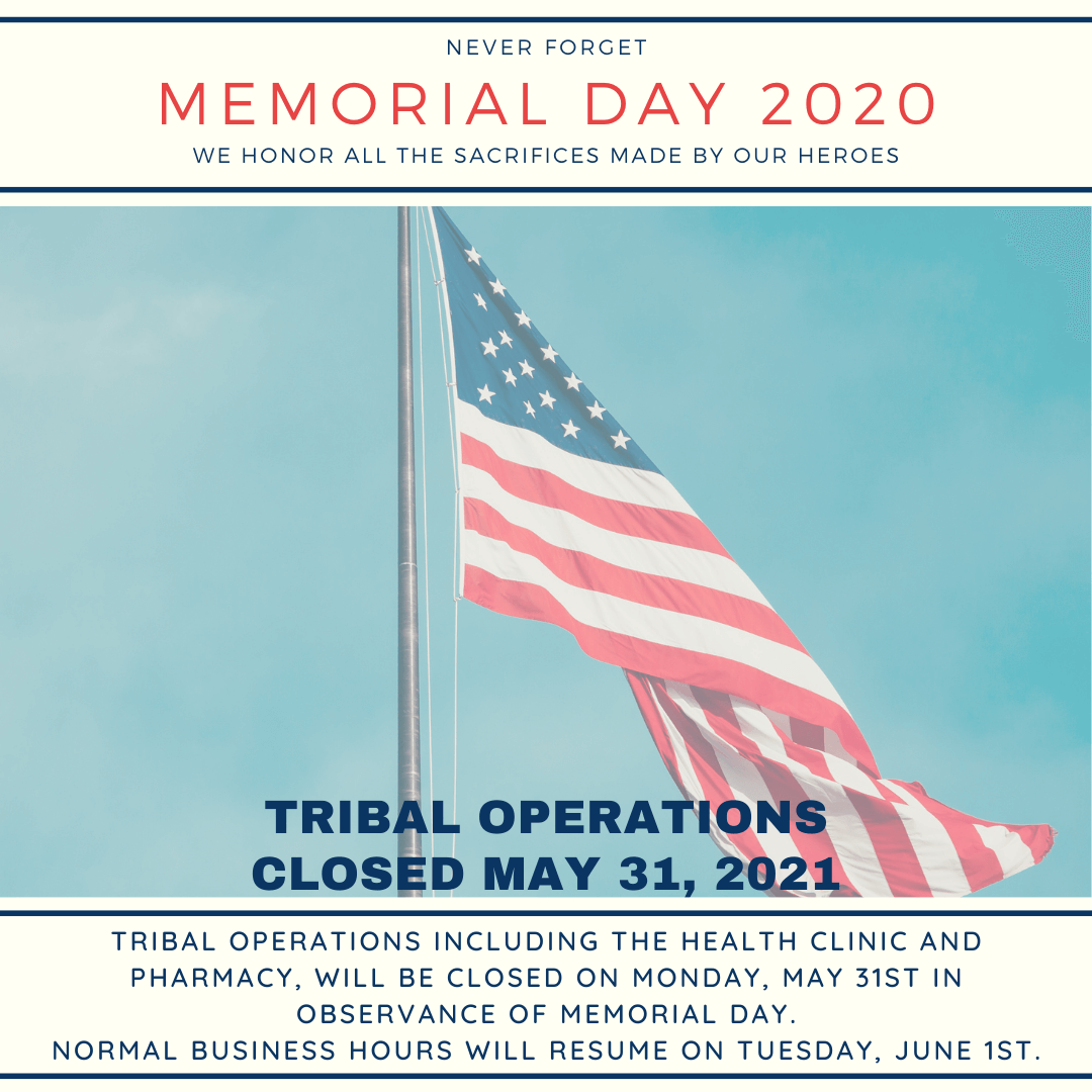 Tribal Operations Closed on Monday, May 31