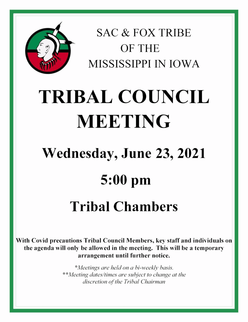 Notification of the June 23, 2021 Tribal Council Meeting