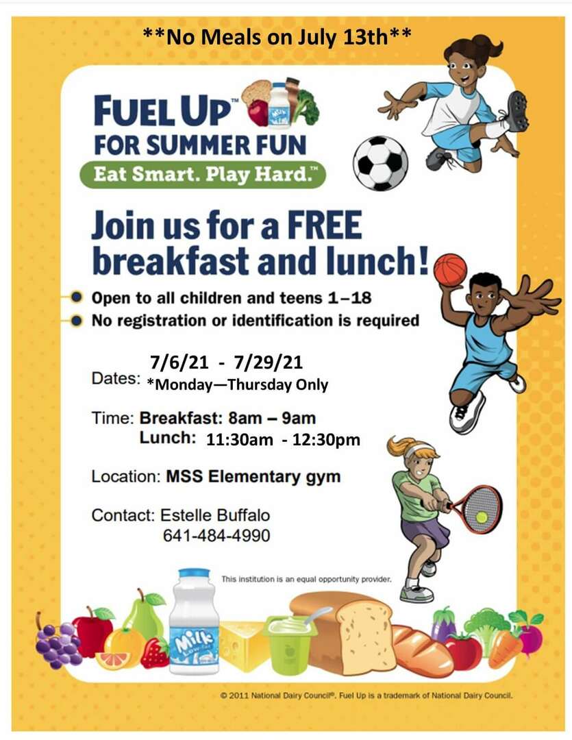 Flyer for MSS providing free breakfast and lunch