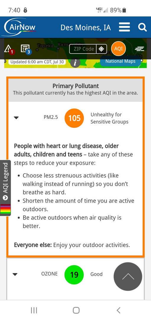 Air Quality Unhealthy for Sensitive Groups Notice