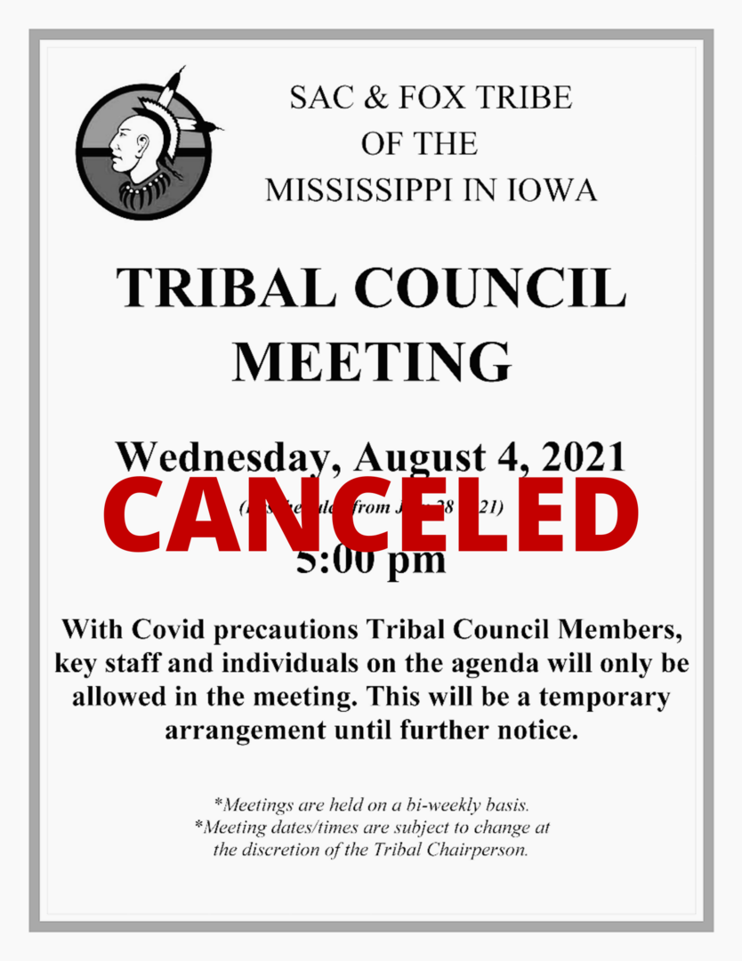 August 4, 2021 Tribal Council Meeting Canceled Notice