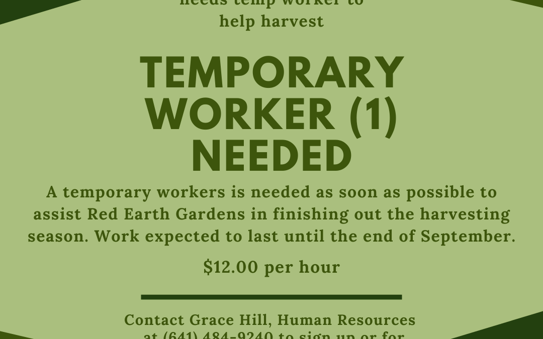 Temporary Worker for Red Earth Gardens Harvesting Season