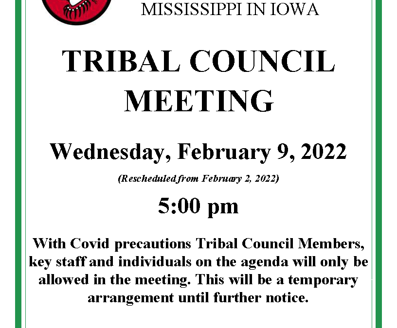 Tribal Council Meeting Rescheduled to Feb. 9