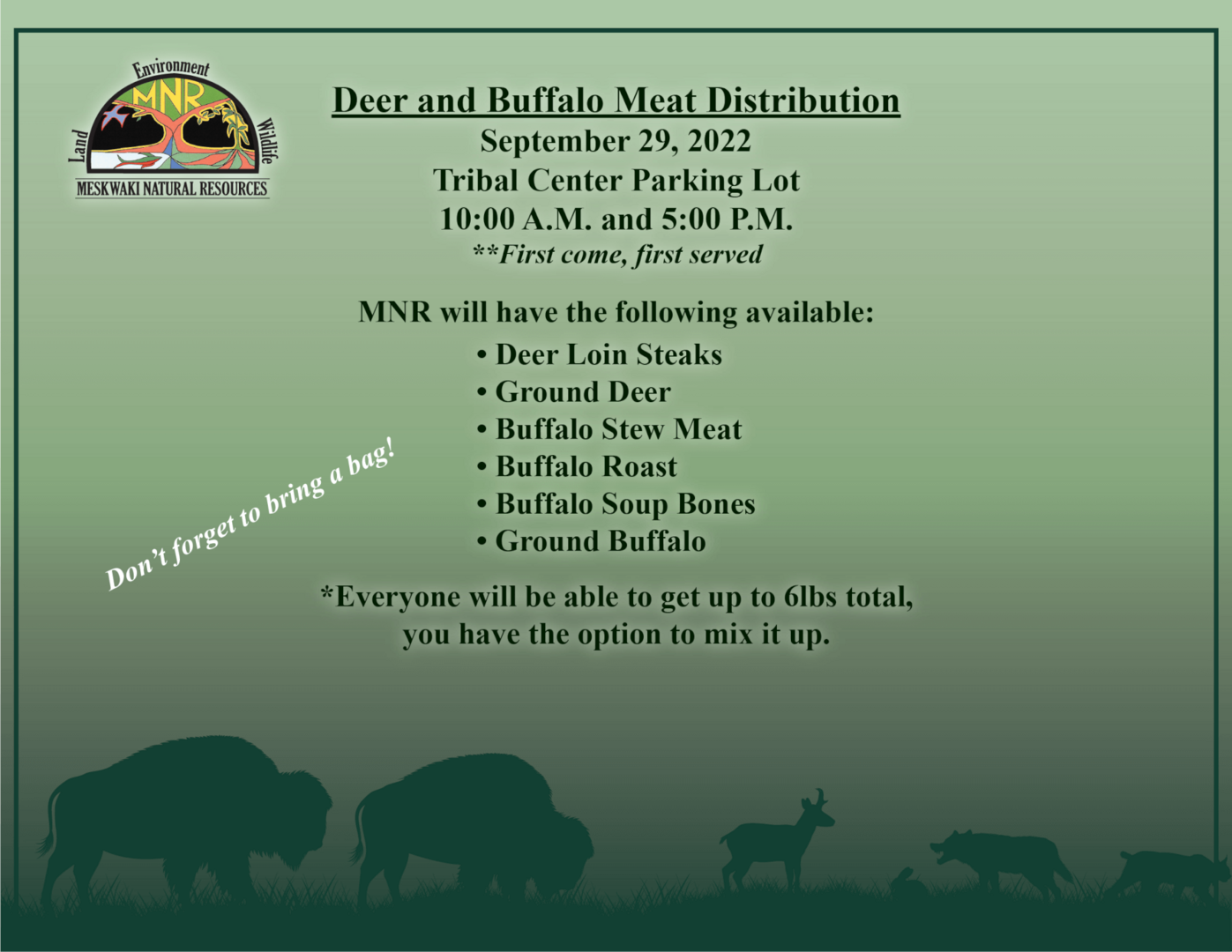 MNR Deer and Buffalo Meat Distribution – September 29th