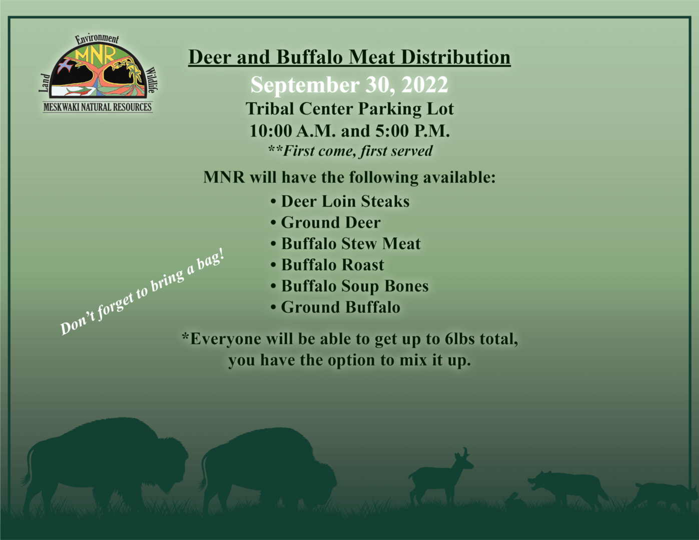 UPDATED:MNR Deer and Buffalo Meat Distribution – September 30th