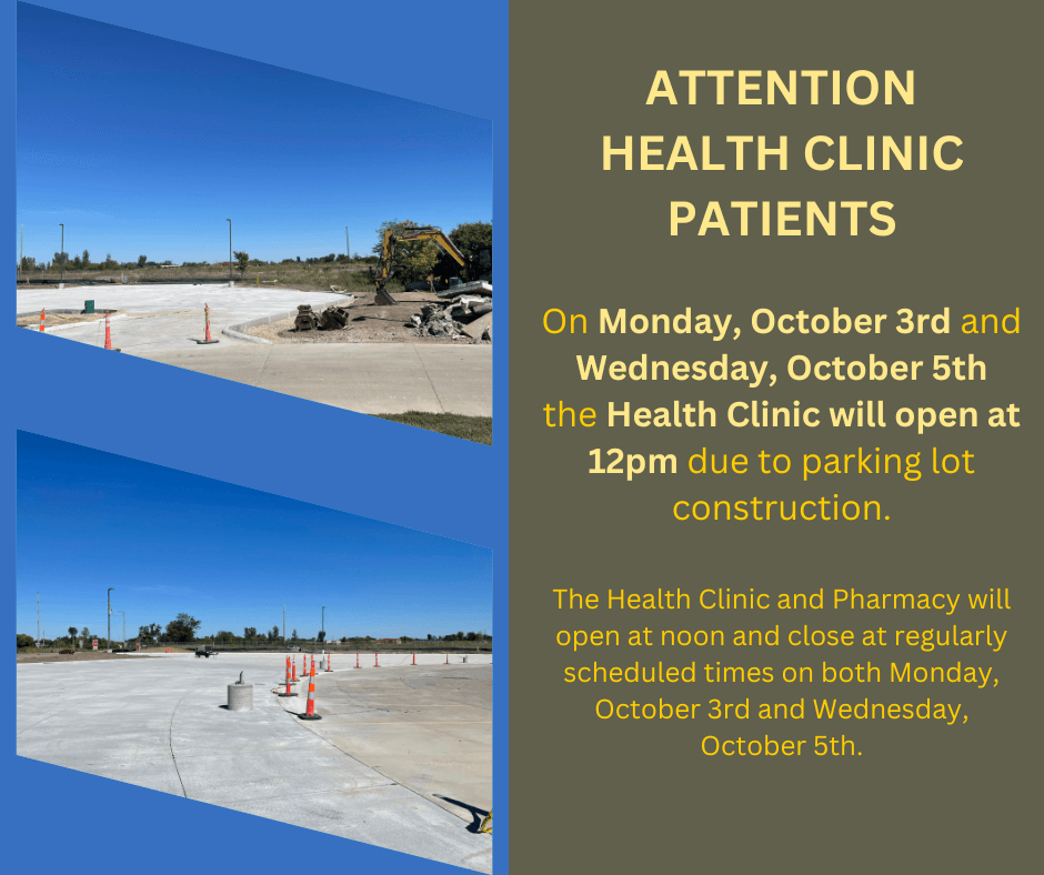 Health Clinic Opening at 12pm October 3rd and 5th