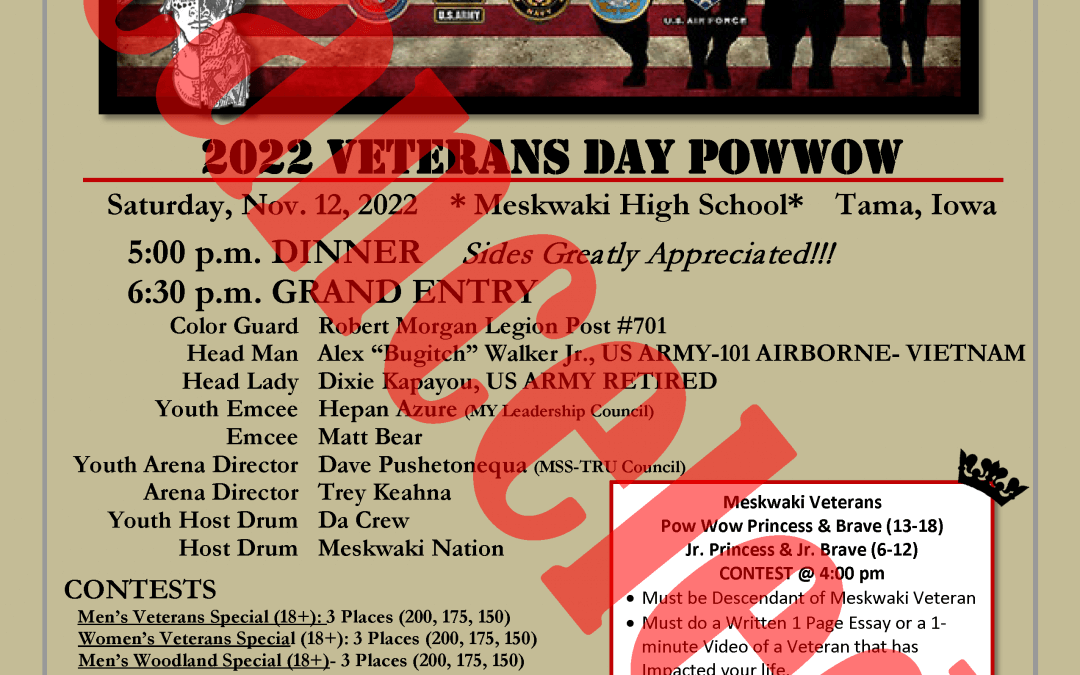 2022 Veterans Day Powwow CANCELED