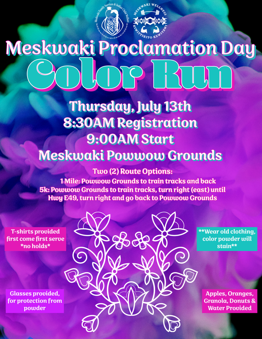 Family Services & Wellness to Host Meskwaki Proclamation Day Color Run on July 13