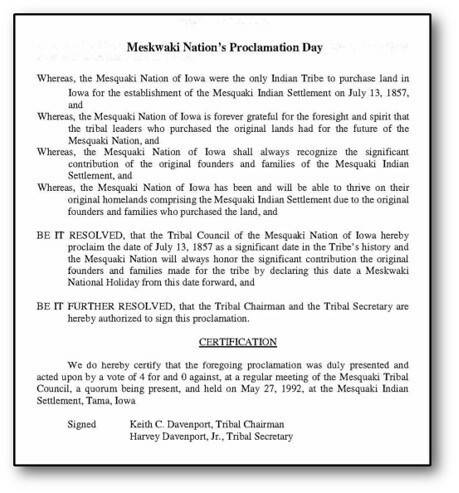 July 13th is Meskwaki Nation Day