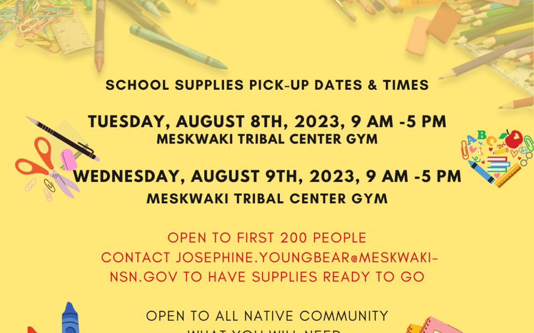 MYDP JOM School Supply Giveaway August 8-9 at Tribal Center Gym