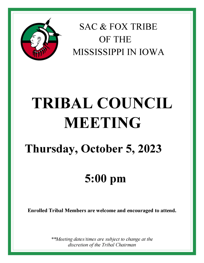 Tribal Council Meeting to be Held on October 5, 2023