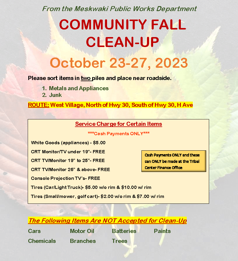 Public Works Fall Clean-Up October 23-27, 2023