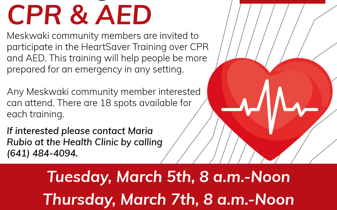 HeartSaver Training CPR & AED on March 5th & 7th at the Rec Center