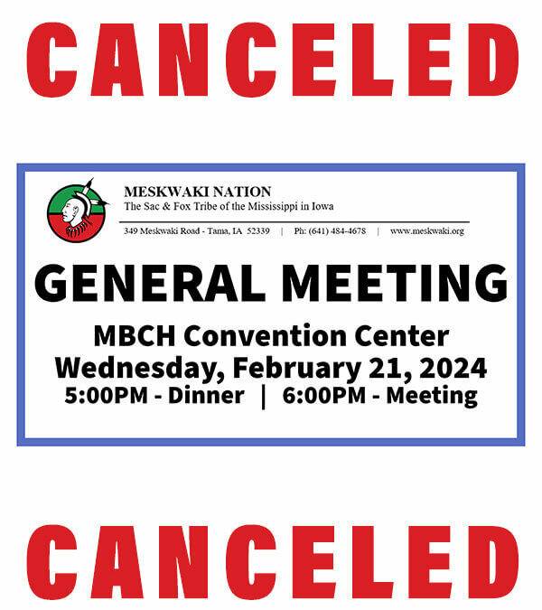 General Meeting Canceled