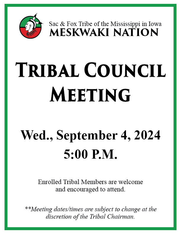 Tribal Council Meeting to be held September 4, 2024