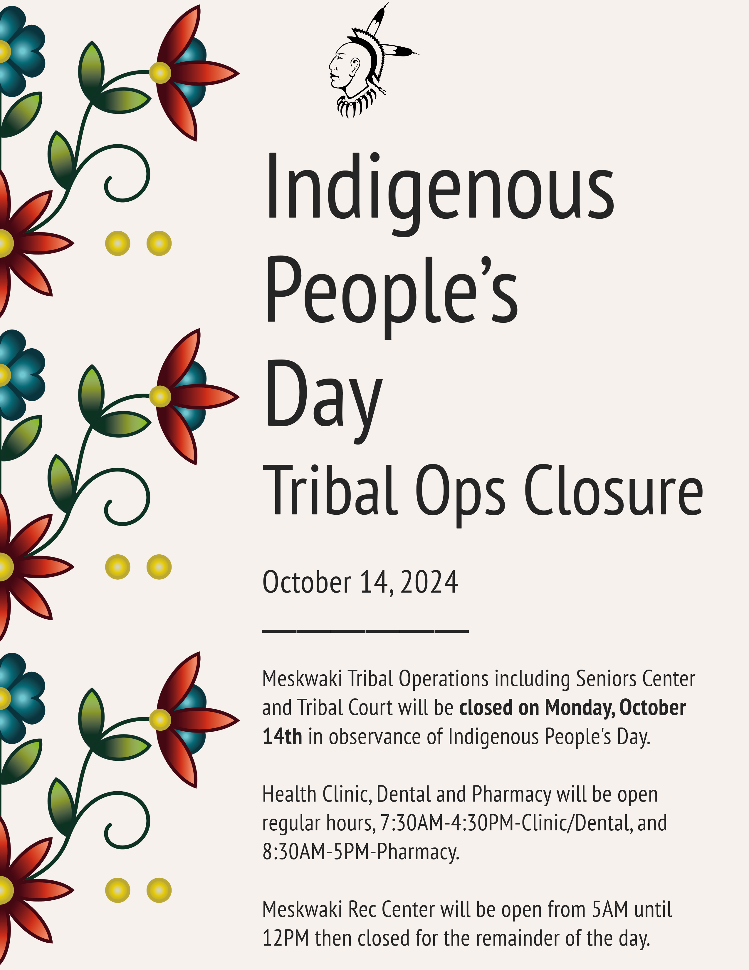 Tribal Ops Closed October 14th for Indigenous People’s Day
