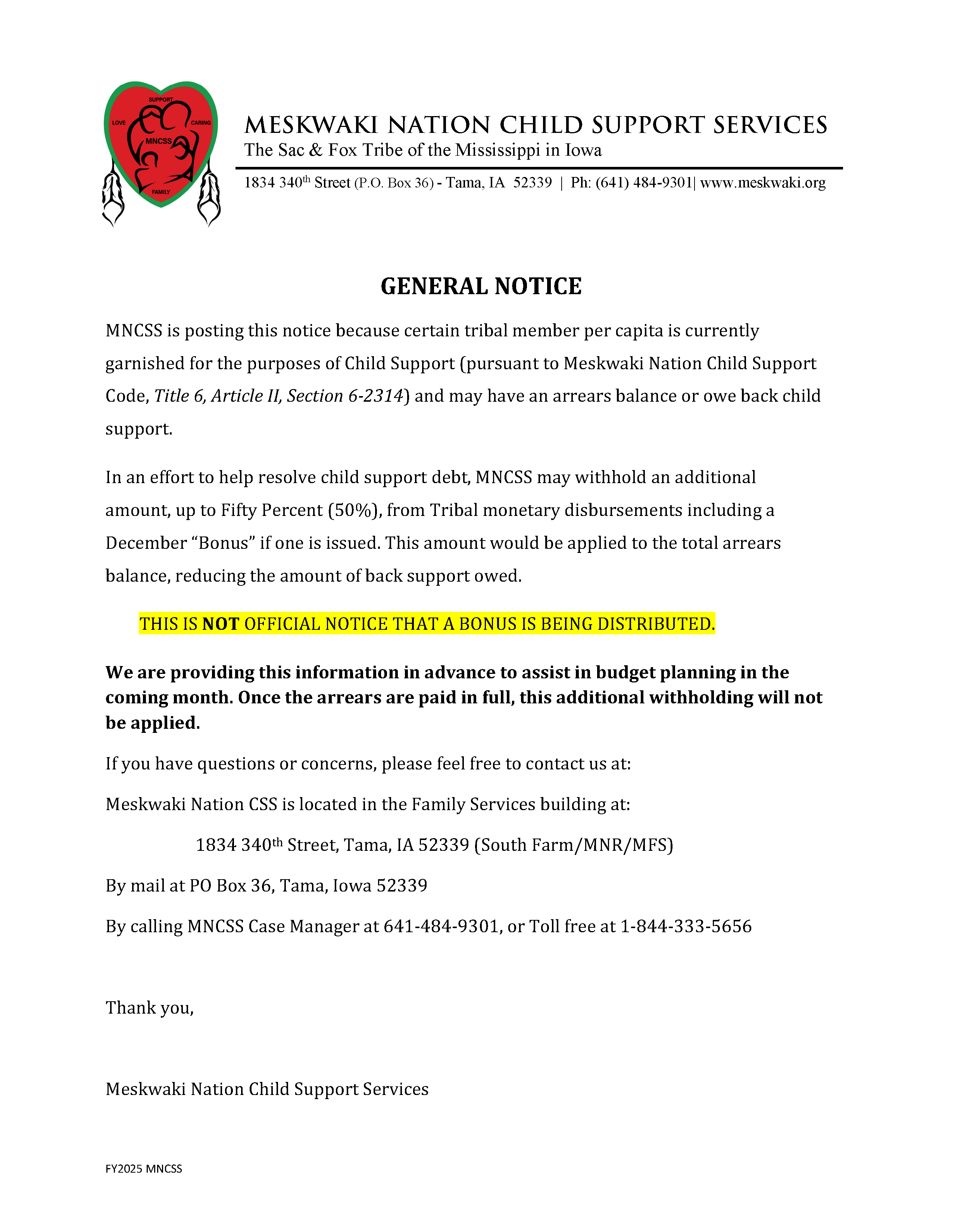 MNCSS General Notice